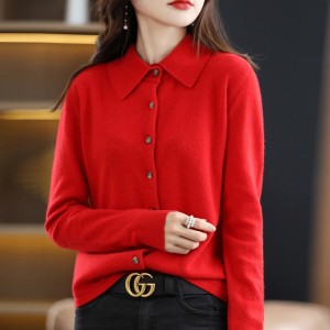Autumn and winter POLO collar blouse  Loose long-sleeved sweater  Wholesale of non-cashmere lapel knitted cardigan coat