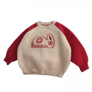 Chinese New Year winter children's sweater  Boys and girls' red cartoon rabbit base sweater coat