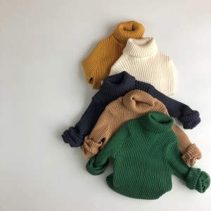Boys and girls' high-neck knitted pullover  Winter cotton sweater wholesale