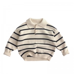 Striped pullover lapel sweater  Wholesale of children's spring and autumn fine cotton knitwear