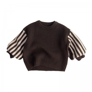 Autumn and winter children's sweater round neck striped sweater pullover vintage 70% sleeves