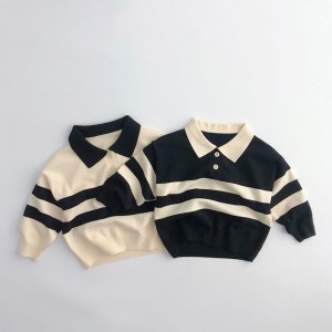 Spring and autumn children's long-sleeved cotton sweater two-piece button striped polo