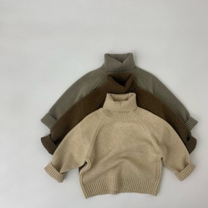 Korean children's long-sleeved sweater  Solid color high-neck bottom shirt  Thickened pullover knit