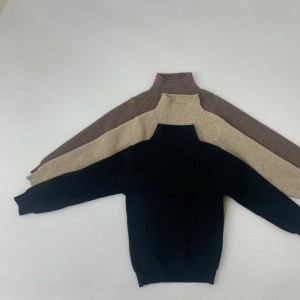 Solid color long-sleeved bottom shirt  Children's loose pullover sweater  Acrylic high-neck sweater