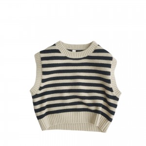 Children's striped cotton vest  Sleeveless pullover round neck