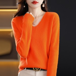 Женская одежда Новый трикотажный чехол V - образный свитер Чистый цвет с длинными рукавами 
