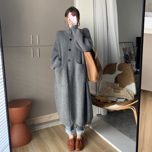 Autumn and winter long sweater single breasted coat woman  Thickened loose knit turtleneck cardigan