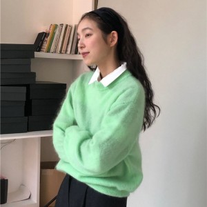 Корейская зимняя трикотажная рубашка Круглый воротник, свободный свитер длинные рукава