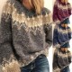 European and American new round neck women's dress Autumn and winter casual loose knit jacquard pullover sweater