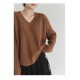 Women's spring and autumn sweater loose V-neck plain simple knit pullover
