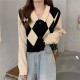 Spring New Korean Diamond Knitted Vest Panel Shirt Women's long-sleeved sweater