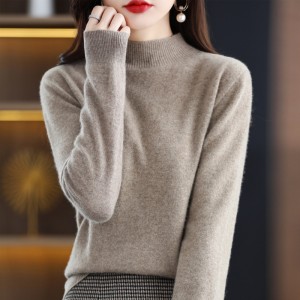  Осень и зима 100% шерстяной свитер Женская трикотажная рубашка с длинными рукавами 