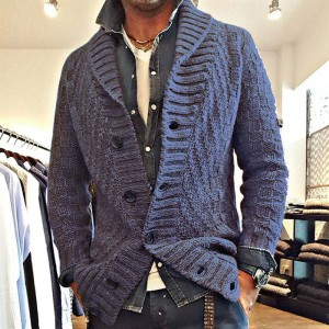 Autumn and winter long sleeve thick needle sweater Men's lapel coat