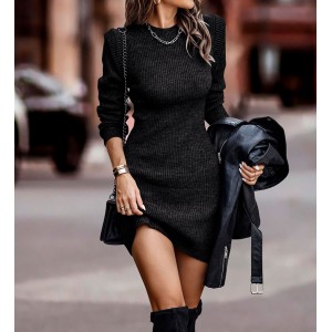 European and American Autumn and Winter Round Neck Long Sleeve Sweater Dress