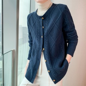 Women's sweater cardigan coat New Loose Spring/Summer Solid Color Shawl Wool Round Neck T-Shirt