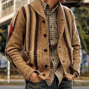 European and American New Men's Sweater Coat Autumn/Winter Long Sleeve Jacquard Polo Sweater